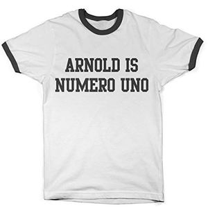 Officieel gelicenseerd Arnold is Numero Uno Ringer Mannen T-shirt (wit-Zwart), X-Large