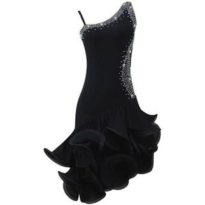 FZHQNZJF Dames Latijnse Dans Prestatie Jurken Salsa Cha Cha Visgraat Rok Tango Balzaal Kleding met Strasssteentjes Mouwloos Dans Kostuum voor Rumba Samba,A,L