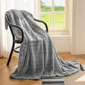 Plaid Fleece Deken 220 x 240 cm, Tweepersoons Flanellen Deken-Oeko-TEX® Gecertificeerde Deken, Fleece Deken voor Bank en Bed, Flanellen Bovenlaken, Zachte Deken-Grijs