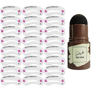 Wenkbrauw Poeder Stempel Vormen Kit w/Wenkbrauw Stencils Grijs-zwart en 24x, Grijs zwart en 24 Stuks