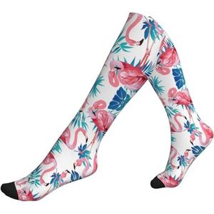 DEXNEL Flamingo Vogel Groene Plant Blad Compressie Sokken Voor Mannen Vrouwen 20-30 Mmhg Compressie Sokken Voor Sport Ondersteuning Sokken, 1 zwart, Eén Maat