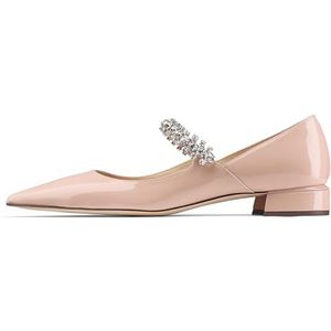 MIRAAZZURRA Pumps voor dames, met spitse neus, 2,5 cm, lage hak, blokhak, plat, met kristal, modieuze damesschoenen voor bruiloft, feest, werk, school, foto, nude, 36 EU