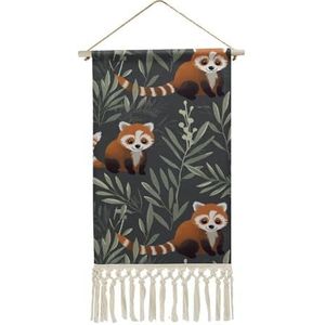 Rode Panda En Leaves.png Muur Opknoping Met Kwastjes Katoen Linnen Schilderen Wandtapijt Voor Slaapkamer Woonkamer Decor
