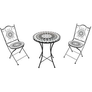 AXI Amélie 3-delige Mozaïek Bistroset Zwart/wit | Bistro Set met tafel & 2 stoelen | Balkonset van metaal & Mozaïek design
