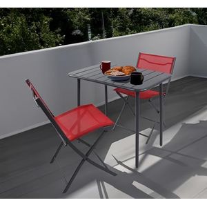 VCM 3-delige set bistroset eettafel tuinset balkonset stoel inklapbaar tafel tuin camping Sumila rood
