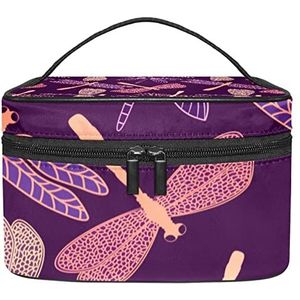 Make-up Organizer Bag, Reizen Make-up Tas Organizer Case Draagbare Cosmetische Tas voor Vrouwen en Meisjes Toiletries Paars Libelle, Meerkleurig, 22.5x15x13.8cm/8.9x5.9x5.4in