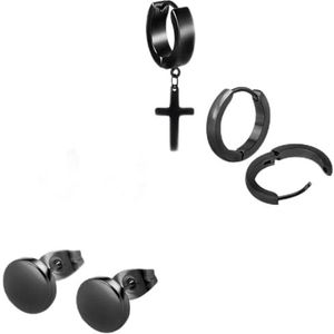 2-9pcs/lot zwarte kleur punk ronde oorbellen roestvrij staal kruis bengelen oorbel voor mannen/vrouwen gotische kwast kpop hoepel oorbel