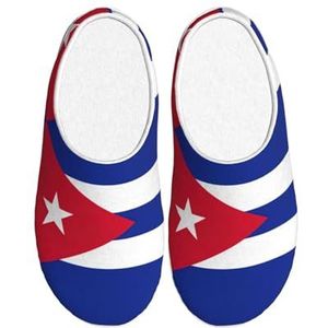 EdWal Cubaanse vlag print Winter Warme Slippers Indoor Anti-slip Pluche Slippers Ontspannen thuis voor Vrouwen Mannen, Zwart, 37.5 EU