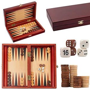 Backgammon Houten Reiskoffer 33 x 28 cm - Ingelegd Groot Mahoniehouten Bordspel