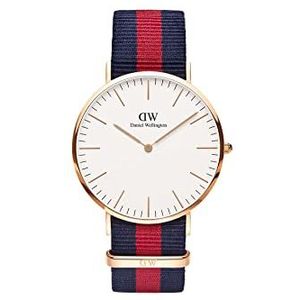 Daniel Wellington Classic Oxford, blauw-rood/roségouden horloge, 40 mm, NATO, voor heren