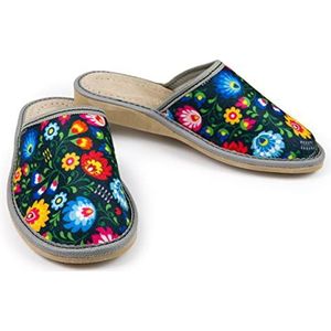 Nowo Dames zomer winter leer en vilt pantoffels slippers bloemen patroon comfortabel draagcomfort slippers slippers gesloten 36-41, zwart, 38 EU