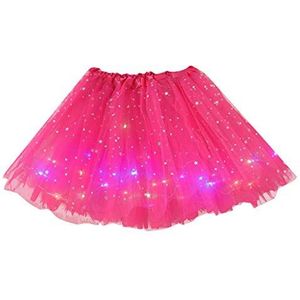 Damesrok zomer knielange plissé prinses vrouwen pailletten rok ster met LED rok tulpenvorm, roze (hot pink), Eén Maat