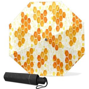 GISPOG Automatische opvouwbare paraplu, oranje zeshoekige bijenkorf waterdichte compacte zon en regen reisparaplu's voor dames en heren, 1 kleur, Eén maat