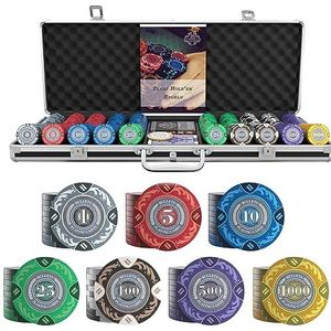 Bullets Playing Cards - Grote Tony Deluxe pokerset met 500 clay pokerchips, pokerhandleiding, dealer button en plastic pokerkaarten van bullets