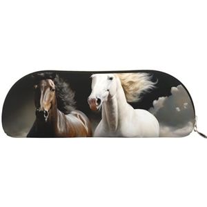 Etui Paard Passing Door De Wolken Lederen Potlood Pouch Draagbare Briefpapier Organizer Potlood Houder Make-up Tas met Ritssluiting, Goud, Eén maat, Make-Up Pouch