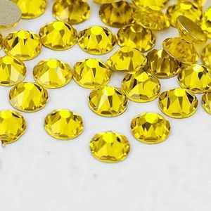 2088 DIY kristal nageldecoraties zonder hotfix, 8 grote en 8 kleine strass steentjes, platte achterkant, plaknagels voor nagelkunst - Citrien - SS10-1440 stuks