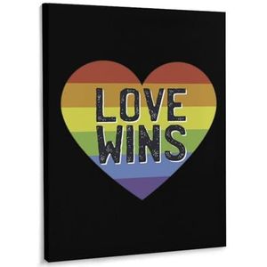 Liefde wint regenboog hart canvas kunstwerk muur opknoping foto vintage schilderij poster woondecoratie frame-stijl