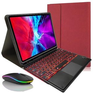 Toetsenbordhoes voor iPad Air 7e generatie 11 inch (M3) 2025, Magnetisch Afneembaar Draadloos Achtergrondverlichting Toetsenbord met Bluetooth Muis,Rood