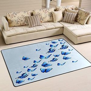 Gebied tapijten 100x150cm, vlinder blauw patroon woonkamer tapijt pluche kantoormatten zachte ruimte tapijten voor slaapkamer, slaapkamer kinderkamer