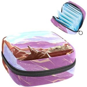 Opbergtas voor maandverband, menstruatiecup zakje, menstruatiezakorganizer voor vrouwelijke pads tampons, berglandschap met dinosaurus archeologische fossielen