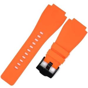 NASUNJIA Zachte Rubberen Horlogeband Compatibel Met Bell & Ross BR-01 BR-03-serie Zwarte Bolle Mond 24x35 Mm Pingesp Horlogeband Vervangende Polsband(Color:Orange,Size:24X35MM_SILVER BUCKLE)