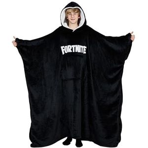 Fortnite Oversized hoody-deken om aan te trekken, voor jongens en tieners, extra lange fleece draagbare knuffeldeken, gamercadeau, zwart, lang, One size