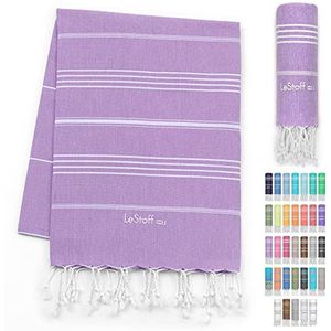 LeStoff de traditionele Hamamdoek Strandlaken Badhanddoek Saunahanddoek Douchehanddoek Spa Sport Yoga Reizen 100% Biologisch Katoen. Duurzaam, natuurlijk, zacht en voorgewassen. (95 x 180 cm, Lilac)