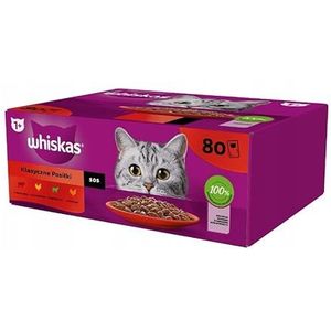Whiskas Adult 1+ Kattenvoer, klassieke selectie in saus, 80 x 85 g Mega Pack – hoogwaardig natvoer voor volwassen katten
