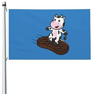 Tuin vlag schattige koe staande op biefstuk welkom vlag vervagen bestendig veranda vlag grappige huis tuin vlag, voor tuin, carnaval, 90 x 150 cm