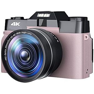 Digitale Camera, Groothoeklens 48MP Digitale Camera Fotografie Vlog Camcorder for Live Streaming Webcam 4K 16X Digitale Zoom Selfie(32G TF Card,CDR10 Pink-Lens)