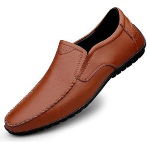 Loafers for heren, ronde neus, kunstleer, effen kleur, loafers, flexibele platte hak, antislip, casual instapper (Color : Brown, Size : 40 EU)