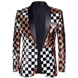 PYJTRL Stijlvol tweekleurig blazerjasje met glanzende pailletten voor heren, Kleur, S