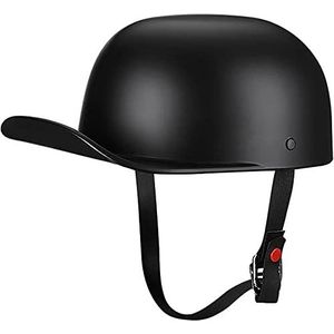 Motorfiets Half Helm Baseball Cap DOT Goedgekeurd Vintage Volwassenen Open Gezicht Motorhelmen Scooter Bromfiets Cap Street Cruiser Jet Stijl Helmen (Color : Matte Black, Size : Medium)