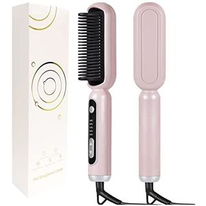 2 in 1 stijltang borstel Professionele Hot Cam Stijltang for Pruiken Haar Curler Stijltang Kam Styling Tools met hoge efficiëntie(Pink)