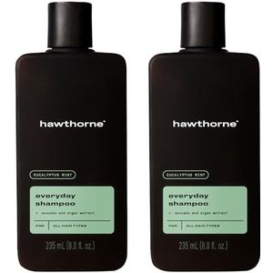 Hawthorne Men's Everyday Shampoo. Voor sterk, gezond haar met pure avocado-olie en kokosolie. Mint en eucalyptusscent. sulfaatvrij, parabenenvrij. 8 fl. oz. 2 stuks.