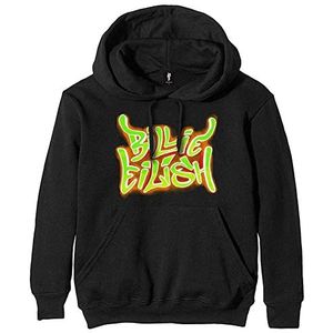 Billie Eilish Unisex Pullover Hoodie: Airbrush Flames Blohsh (Back Print) - Medium - Black