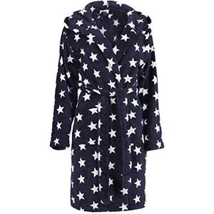 Brandsseller Damesbadjas met Sterren S/M – Zachte badjas van microvezel met capuchon – Oeko-Tex gecertificeerd – Voor thuis, sauna & wellness – Blauw/Wit