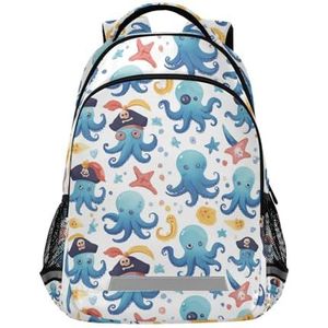 Wzzzsun Leuke octopus piraat rugzak kinderen meisjes jongens schoolrugzak met reflectoren daypack reistas voor dames heren, Schattige mode, 29.5 X 17.5 X 42.5 cm