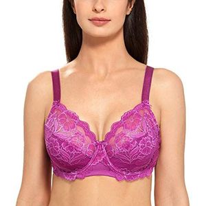 DELIMIRA Beha Met Volledige Cup Zonder Voering, Cup Van Tule Met Kant En Beugel Fuchsia 100I