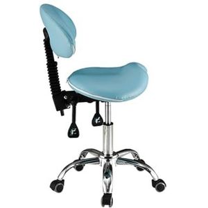 JAVPTAV Zadelkruk met rugsteun en wielen salonstoel rolkruk verstelbare draaibare tandheelkundige zadelstoel aangepaste kleuren (blauw)