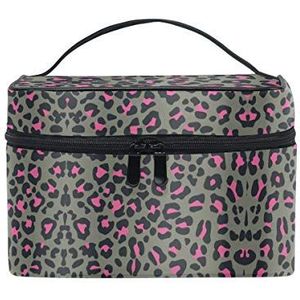 Roze luipaardprint cosmetische tas organizer rits make-up tassen zakje toilettas voor meisjes vrouwen