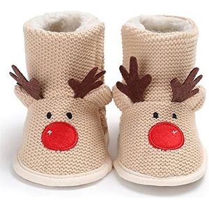 Kerst Schoenen Cartoon laarzen kerst rendier schoenen zachte en warme winter jongens en meisjes snowboots Kerst Elf Schoenen (Color : Light Brown, Size : 0-6 Months)