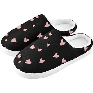 ZRWLUCKY Heren Womens Huis Pantoffel met Memory Foam Luipaard Roze Hart Valentijnsdag Katoenen Pantoffel Indoor Outdoor, Luipaard Roze Hart Valentijnsdag, 8-9 Wide Women/6-7 Wide Men