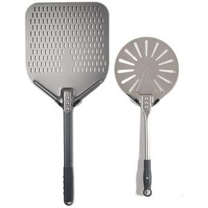 WANGBINGXING Pizza Peel 1 stuks hard geanodiseerde pizzaschil met pizza draaischop set geperforeerde rechthoek aluminium pizzaschil siliconen handvat pizzapedel (kleur: set 2)