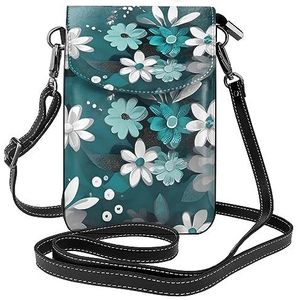 yefan Groenblauwe grijze en witte bloemen crossbody tas met rits, &* vrouwen schoudertas met kaartsleuf, verwijderbare schouderriem, 19,2 x 12,5 cm., Zwart, Eén maat