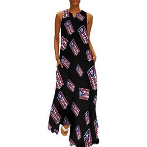 Puerto Rico Vlag Fck Trump dames enkellengte jurk slim fit mouwloze maxi-jurken casual zonnejurk 4XL