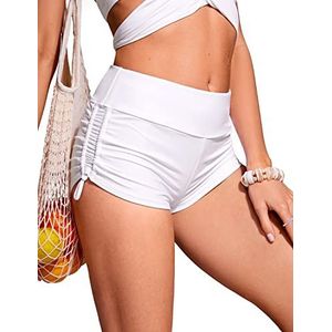CRZ YOGA Vrouwen Zwemshort - High Waisted zwembroek Verstelbare geruwde kant Board Shorts Zwempak Jongen Shorts wit S