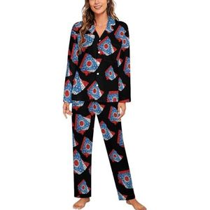 Ohio Brick Map Vrouwen Lange Mouw Button Down Nachtkleding Zachte Nachtkleding Lounge Pyjama Set XL