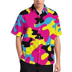 Roze Hawaiiaans shirt met camouflagepatroon voor heren, zomer, strand, casual korte mouwen, button-down shirts met zak