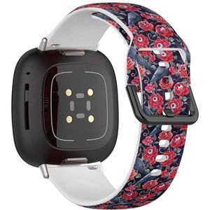 Zachte sportband compatibel met Fitbit Sense/Sense 2 / Versa 4 / Versa 3 (aquarel Halloween rode rozen) siliconen armband accessoire